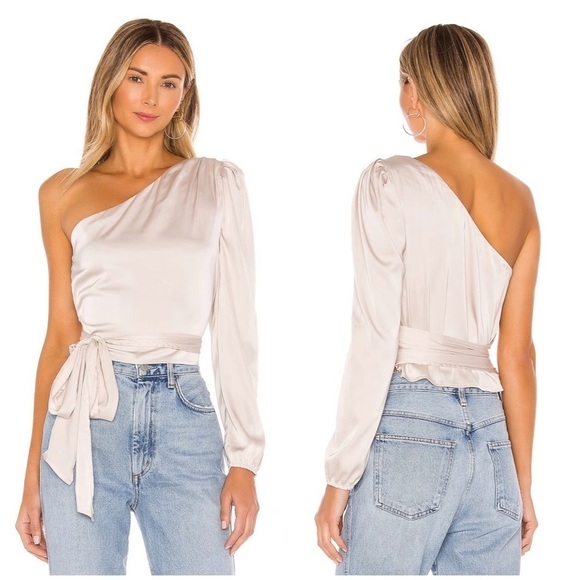 More To Come Tops - More To Come Scottie One Shoulder Top in Bone Size M